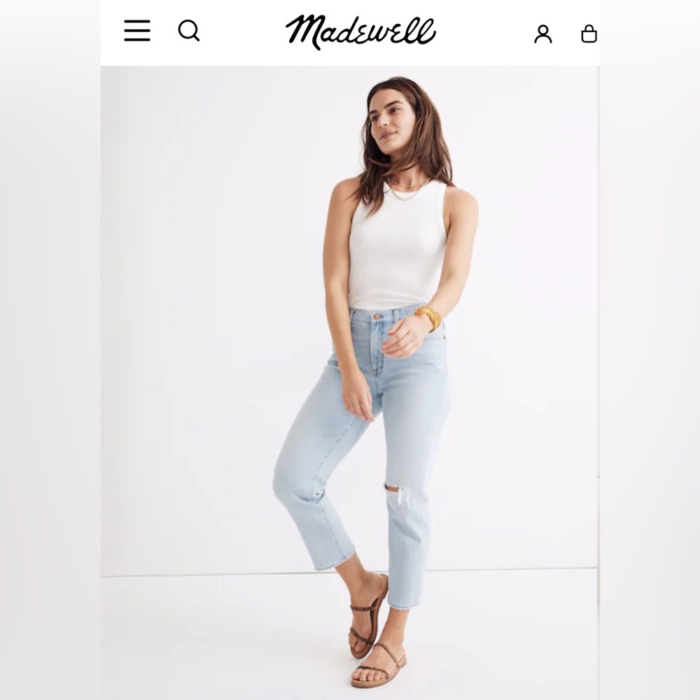 Madewell Mid-Rise Classic Straight Jeans in Wellingford Wash: Knee Rip Edition